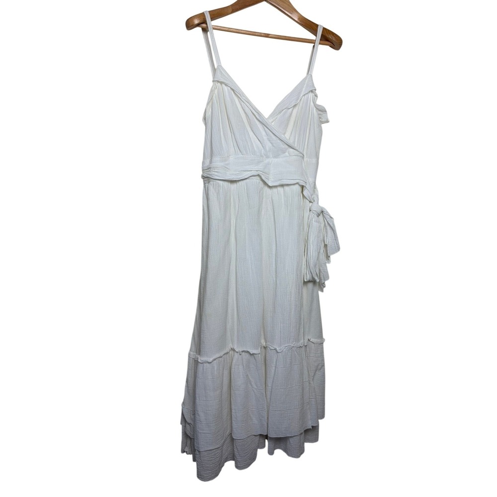 Diane von Furstenberg White Cotton Gauze Tiered Wrap Midi Dress Size 6